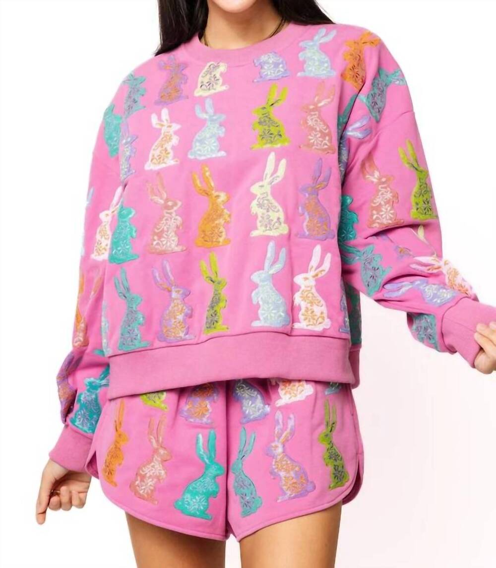 NEW QUEEN OF SPARKLES easter bunny sweatshorts in purple